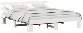 Estrado de cama com cabeceira branca 180x200 cm Madeira Maciça Pinho