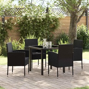 vidaXL Conjunto de Jantar de Jardim com Almofadas Preto Rattan Poliéster