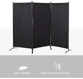 Biombo de 3 Paineis Separador de Ambientes Dobrável Biombo de Privacidade com 6 Pés de Metal 253x50x182 cm Preto