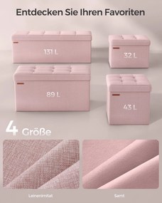 Banco com espaço de arrumação 38 x 110 x 38 cm cor-de-rosa pastel