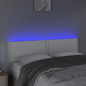 Cabeceira de cama c/ LED couro artificial 144x5x78/88 cm branco