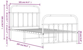 Estrutura de cama com cabeceira e pés 100x200 cm metal branco