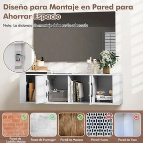Armário suspenso para TV de 2 portas  108 x 33 x 30,5 cm com 2 cubos Consola de arrumação branco