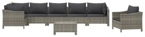 8 pcs conjunto lounge de jardim c/ almofadões vime PE cinzento