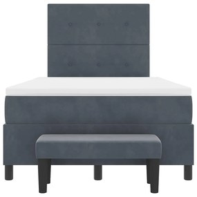 Cama Box Spring com Colchão e Banco Cinza Escuro 120x200 cm Veludo