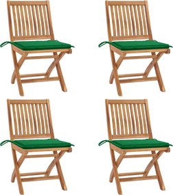 vidaXL Cadeiras de jardim dobráveis c/ almofadões 4 pcs teca maciça