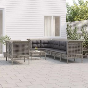 vidaXL 9 pcs conjunto lounge de jardim c/ almofadões vime PE cinzento