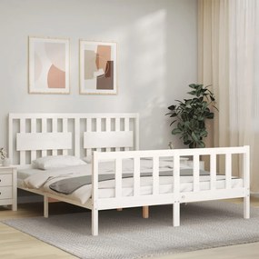 vidaXL Estrutura de cama King Size com cabeceira madeira maciça branco