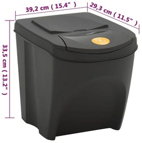 Caixotes do lixo empilháveis 3 pcs 75 L polipropileno cinzento