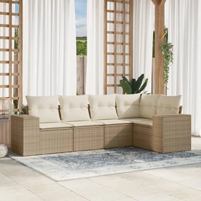 5 pcs conjunto de sofás p/ jardim com almofadões vime PE bege