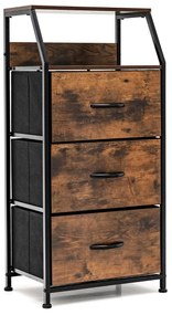 Armário arrumação de 3 gavetas com estrutura de aço para quarto, sala de estar, escritório 45 x 29,5 x 92 cm Castanho