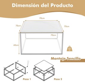 Mesa de centro quadrada moderna com tampo em imitação de mármore Estrutura de aço 70 x 70 x 40 cm Branco