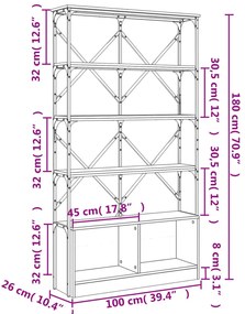 Estante 100x26x180 cm derivados de madeira e metal cinza sonoma