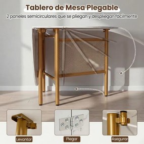 Mesa de jantar dobrável oval com abas rebatíveis para 6-8 pessoas, 150 x 80 x 76 cm, com pés metálicos, estilo moderno, em imitação mármore branco e d
