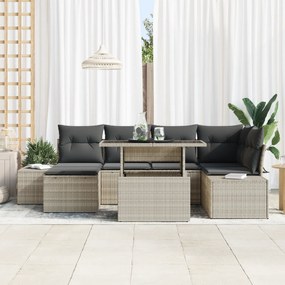 Conjunto de Sofá de Jardim de 7 Peças com Almofadas Cinza Claro em Pol