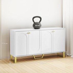 Aparador Moderno para Sala de Estar com Prateleiras Ajustáveis e Pés Dourados Móvel para TV até 65 Polegadas 140,8x35x77,5 cm Branco