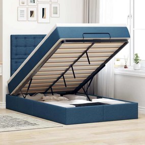 Estrutura de cama otomana com colchão 120x200 cm tecido azul