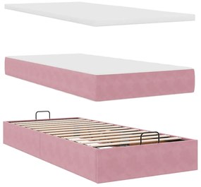 Estrutura de cama otomana com colchões rosa 90x200cm veludo