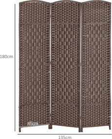 Biombo interior de madeira com 3 painéis, divisória dobrável para sala ou quarto, 135 x 180 cm, castanho