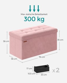 Banco entrada ou quarto arrumação carregável até 300 kg 38 x 76 x 38 cm cor-de-rosa pastel