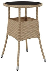 Conjunto de Jantar de Jardim 3 Peças Bege em Poli Rattan
