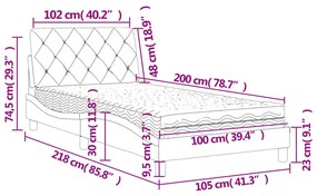 Cama com colchão 100x200 cm veludo cinzento-escuro