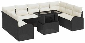 Conjunto de Sofás para o Jardim de 10 Peças com Almofadas Preto Rattan