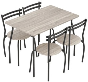 Conjunto de mesa de jantar de 5 peças para 4 pessoas Mesa de jantar retangular e 4 cadeiras sem braços com estrutura de metal natural