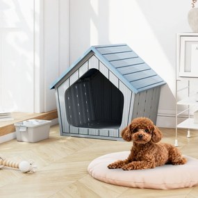 Casota para cães pequenos 59,5 cm x 57 cm x 58 cm interior e exterior com ventilação e telhado inclinado Azul