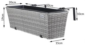 Conjunto 2 vasos de varanda 60 x 20 x 19 cm para flores Polyrattan cinzento