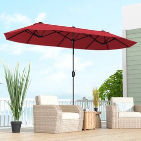 Guarda-sol duplo para jardim com base recarregável, manivela e 12 hastes de alta resistência Vermelho