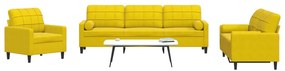 3 pcs conjunto de sofás com almofadões e rolos veludo amarelo