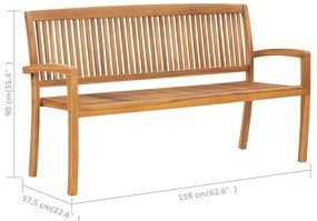 Banco de jardim empilhável c/ almofadão 159 cm teca maciça