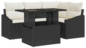 Conjunto de Sofá de Jardim em 5 Peças com Almofadas Preto Vime Rato