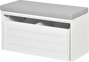 Banco de arrumação com almofada cinzenta 69 x 32 x 40 cm Móvel para sapatos - Banco para sapatos com gaveta grande de dois compartimentos branco