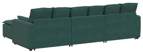 Sofá modular com pufes e almofadas verde-escuro