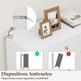 Aparador armário para cozinha ou sala 74 x 35 x 85,5 cm com 2 gavetas, 2 portas e 3 prateleiras ajustáveis, estilo rústico moderno Branco