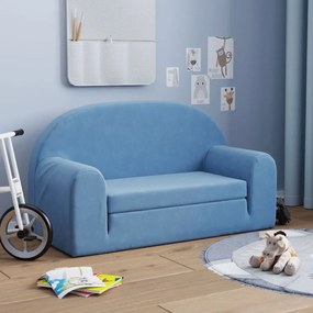 vidaXL Sofá-cama infantil de 2 lugares pelúcia macia azul