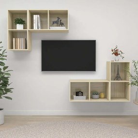 Armários de parede p/ TV 4pcs derivados madeira carvalho sonoma