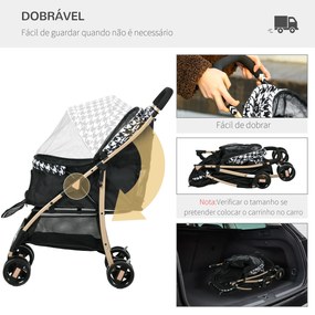 Carrinho para Cães Carrinho para Animais de Estimação com Janela de Malha e Cinto de Segurança 80x44,5x97 cm Preto