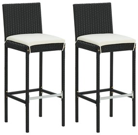 Bancos de bar com almofadões para jardim 2 pcs vime PE preto