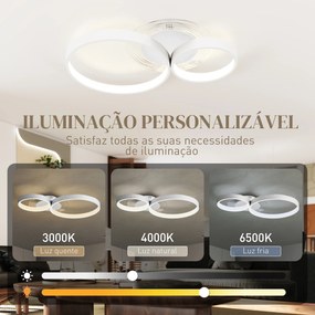 Candeeiro de Teto LED 40W Candeeiro Moderno com Iluminação LED 3000K/4000K/6500K 59x38x7,4 cm Branco