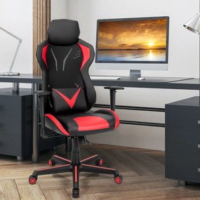 Cadeira de Gaming Ergonómica de Computador Giratória Regulável em Altura Cadeira Regulável Vermelho e Preto