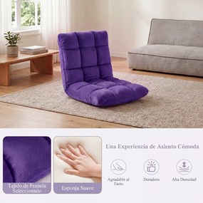 Cadeira de Chão Dobrável, 104 x 53 x 15 cm, Encosto Ajustável em 14 Posições, Roxo