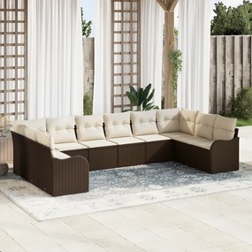 Conjunto de Sofás de Jardim vidaXL de 10 Peças com Almofadas Marrom Rattan de Poliéster