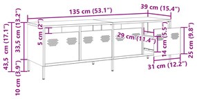 Móvel de TV 135x39x43,5 cm aço laminado a frio verde-azeitona