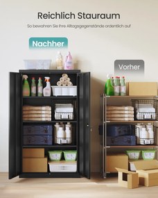 Armário de arquivo escritório com fechadura 80 x 40 x 140 cm, 3 prateleiras ajustáveis, preto mate