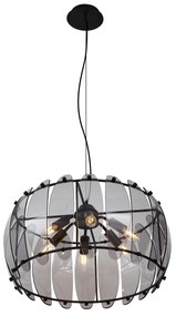 Candeeiro suspenso de design preto com vidro fumado redondo 6 luzes - Mochan Moderno