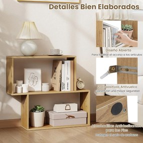Estante para livros 80 × 22 × 70 cm de 2 níveis com espaço de armazenamento Natural