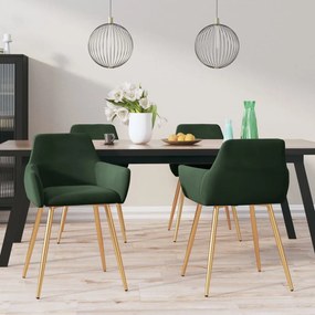 vidaXL Cadeiras de jantar 4 pcs veludo verde-escuro